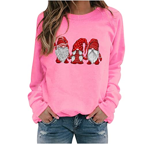 tsaChick Weihnachts Hoodie Damen Weihnachtspullover Damen Sweatshirt Rundhals Langarm Rentier Weinglas Weihnachtsmann Druck Langarmshirt Teenager Mädchen Geschenke Weihnachten S-XXL von tsaChick