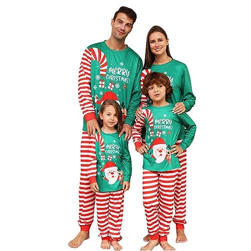 tsaChick Weihnachtspyjamas Familie Passender Pyjamas Set Weihnachten Weihnachts Pyjama Weihnachten Pyjama Set Schlafanzug Lang Outfit Winter Damen Weihnachtshosen Grün 10T von tsaChick