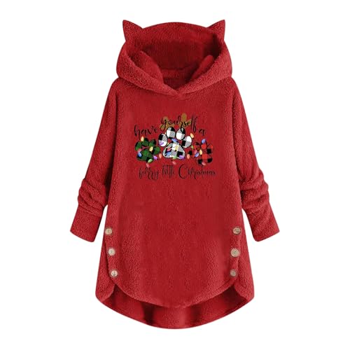 tsaChick Weihnachtstag Fleecepullover Damen Sale Mädchen Long Sleeve Cat Ears Hoodie Kapuzenpullover FüR Damen Locker Mit Kapuze Merry Christmas Pulli Overall Outdoor Fleecejacken für Damen WYF8 von tsaChick