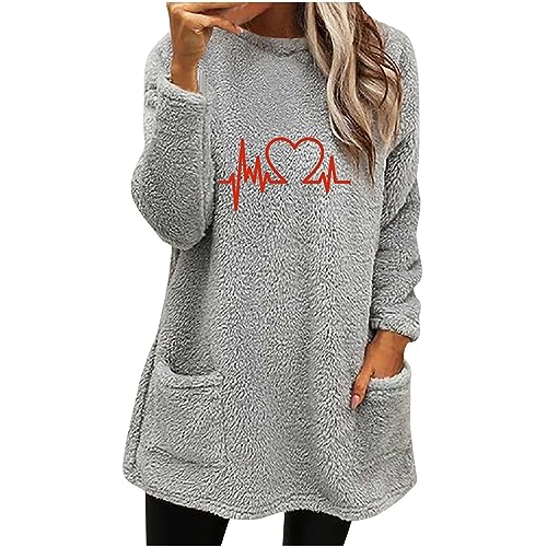 tsaChick Winter Pullover FüR Damen Kurz Ladies Fleece Jumpers Tops Winter Warm Sweater Winter Coat Fleece Thickening Coat Jacket Casual Plus Size Loose Coat Damen Pullover Blau S-3XL von tsaChick