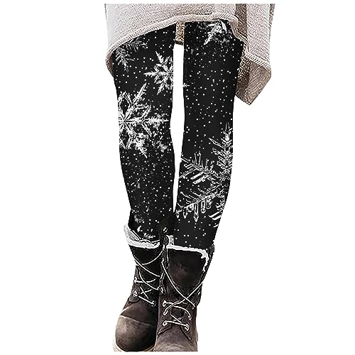 tsaChick Winterleggings Skinny Thermoleggings Laufhose mit Weihnachtsmotiven Teddy-Innenfleece Frauen/Mädchen Black 42 XXL von tsaChick