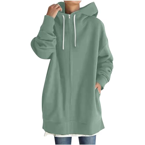 tsaChick Zipper Hoodie Damen Lang Hoodie Damen Knopfleiste Kapuzenpullover Langarm Pullover Sweatshirt mit Kapuze Kordelzug Herbst Winter Casual Einfarbig Pulli Sweatjacke Oberteile Langarmshirt von tsaChick