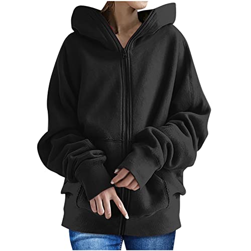 tsaChick Zipper Hoodie Damen Lang Y2k Zip up Hoodie Damen Kapuzenjacke Kapuzenpullover Vintage Oversize Sweatjacke Sweatshirt College Jacke Übergangsjacke Zip Hoodie Hoody mit Kapuze Pulli von tsaChick