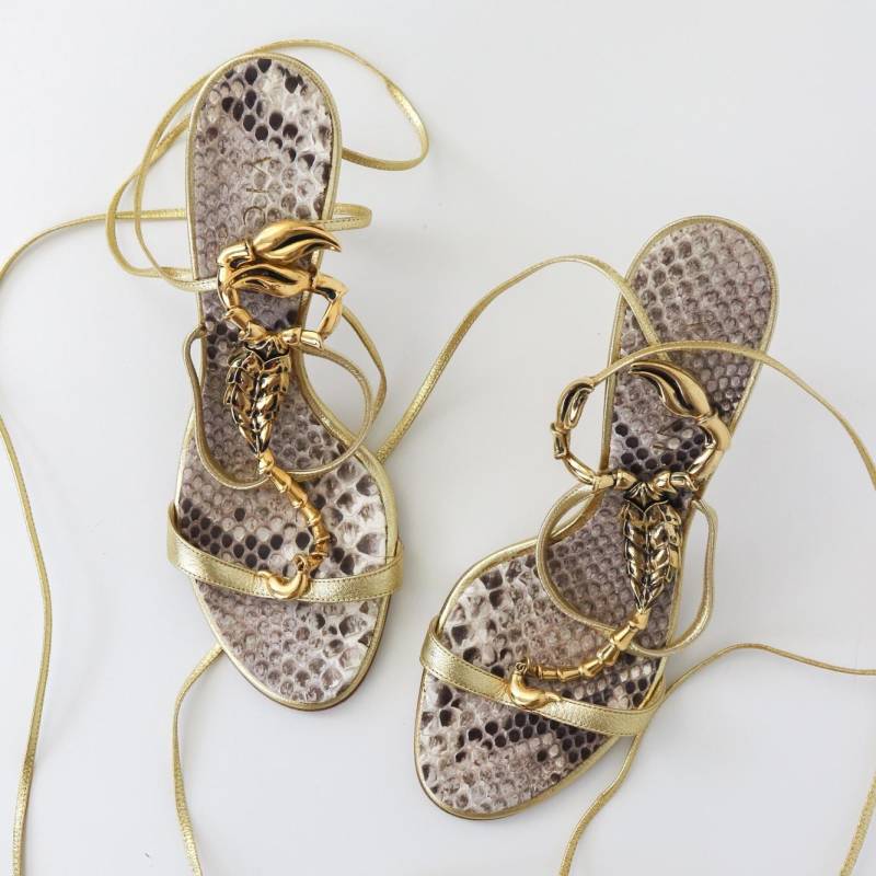Vintage Vicini Giuseppe Zanotti Gold Scoprion Python Leder Schnürschuhe Heels/38 | Us 8 von tseskarb