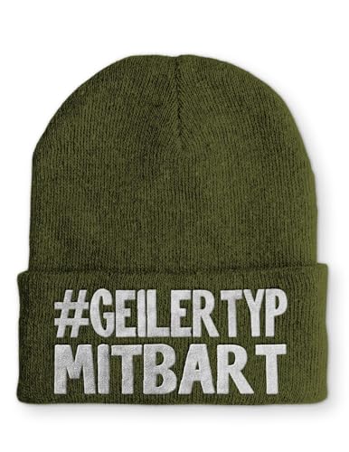 Beanie Geiler Typ mit Bart Wintermütze Mütze mit lustigem Spruch, Farbe: Olive von tshirtladen