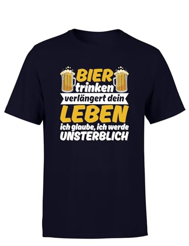 Bier Trinken verlängert Dein Leben lustiges Partymotiv für Strand & Urlaub Herren T-Shirt, Farbe: Navy, Größe: L von tshirtladen