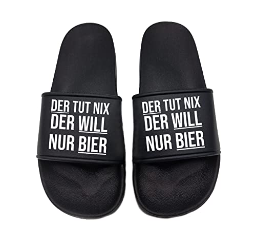 tshirtladen Der tut nix der will nur Bier Badelatsche Sandalen Urlaub Sommerschuh Unisex, Größe: 44 EU von tshirtladen