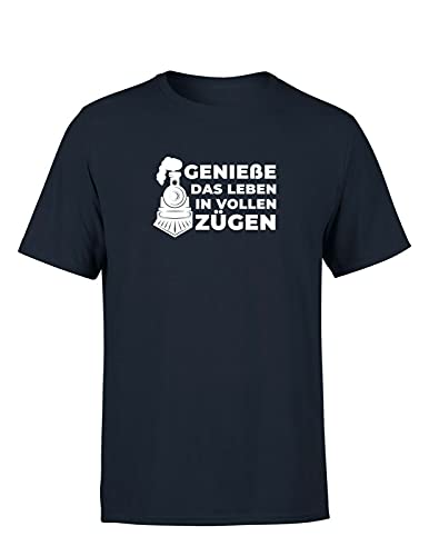 Genieße das Leben in vollen Zügen Herren T-Shirt Sweater für den Modellbauer und Zug Fan, Farbe: Navy, Größe: Large von tshirtladen