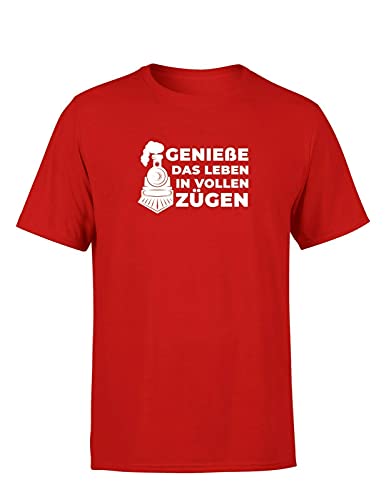 Genieße das Leben in vollen Zügen Herren T-Shirt Sweater für den Modellbauer und Zug Fan, Farbe: Rot, Größe: Large von tshirtladen