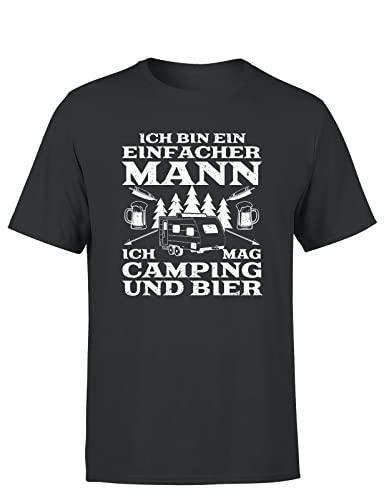 Ich Bin EIN Einfacher Mann Ich Mag Camping Und Bier Männer Herren T-Shirt, Farbe: Dunkelgrau, Größe: XXL von tshirtladen