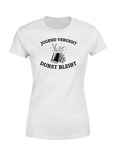 Jugend vergeht Durst bleibt Damen T-Shirt mit Spruch Bierspruch Partyspruch Funshirt, Weiß, Größe: Small von tshirtladen