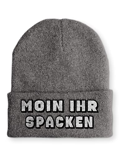 Moin ihr Spacken Statement Beanie Mütze für Damen und Herren, Farbe: Grau von tshirtladen