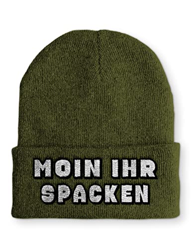 Moin ihr Spacken Statement Beanie Mütze für Damen und Herren, Farbe: Olive von tshirtladen