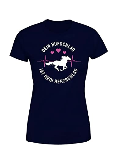 Reiter & Reiterin Dein Hufschlag ist Mein Herzschlag T-Shirt Damen, Farbe: Navy, Größe: Large von tshirtladen