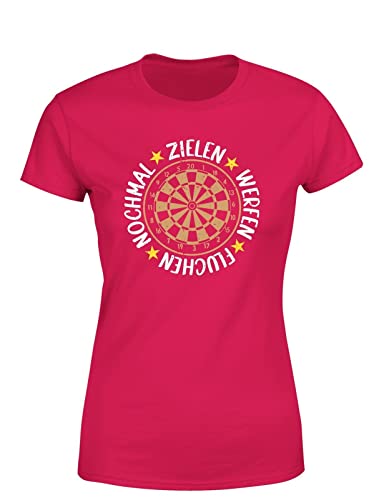 Zielen Werfen Fluchen Nochmal Dartspieler Damen T-Shirt, Farbe: Pink, Größe: XXL von tshirtladen