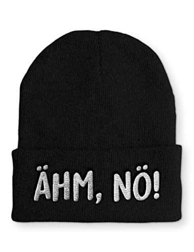 tshirtladen Ähm, Nö! Mütze Statement Beanie Mütze mit lustigem Spruch, Farbe: Black von tshirtladen