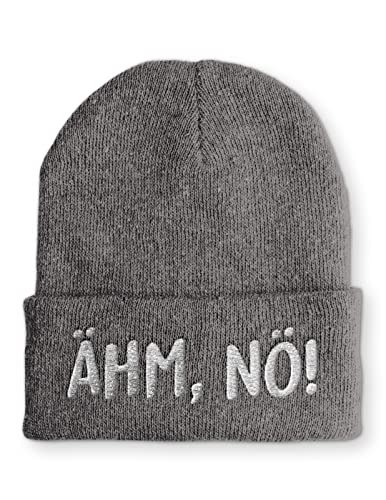 tshirtladen Ähm, Nö! Mütze Statement Beanie Mütze mit lustigem Spruch, Farbe: Grau von tshirtladen