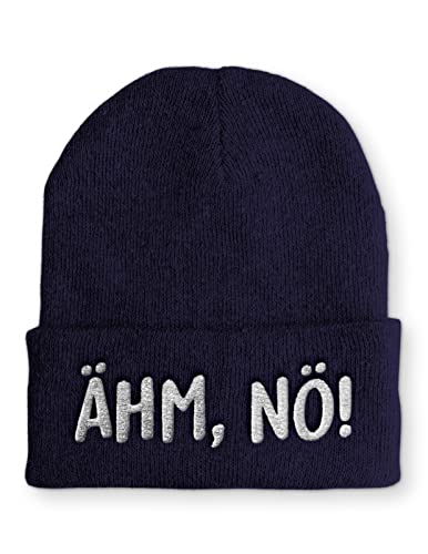 tshirtladen Ähm, Nö! Mütze Statement Beanie Mütze mit lustigem Spruch, Farbe: Navy von tshirtladen