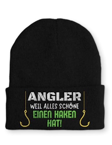 tshirtladen Angler Weil Alles schöne einen Haken hat! Wintermütze lustige Mütze Beanie mit Spruch, Farbe: Black von tshirtladen