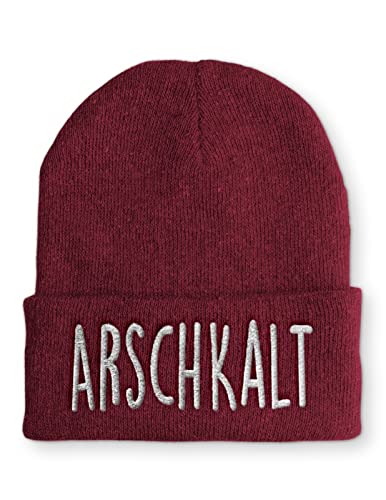 tshirtladen Arschkalt Statement Wintermütze lustiger Spruch für die Piste und den Winter, Farbe: Bordeaux von tshirtladen