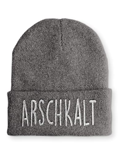 tshirtladen Arschkalt Statement Wintermütze lustiger Spruch für die Piste und den Winter, Farbe: Grau von tshirtladen