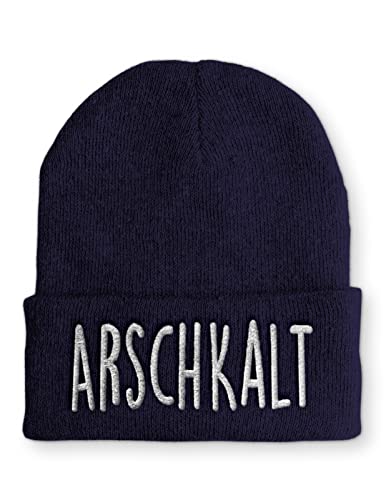 tshirtladen Arschkalt Statement Wintermütze lustiger Spruch für die Piste und den Winter, Farbe: Navy von tshirtladen