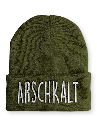 tshirtladen Arschkalt Statement Wintermütze lustiger Spruch für die Piste und den Winter, Farbe: Olive von tshirtladen