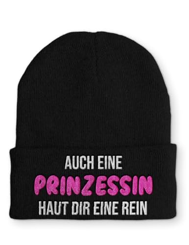 tshirtladen Auch eine Prinzessin haut dir eine rein Statement Beanie Mütze mit Spruch, Farbe: Black von tshirtladen
