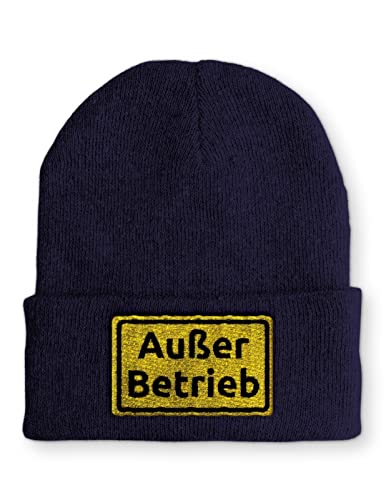 tshirtladen Außer Betrieb Statement Spruchmütze Beanie Mütze mit Spruch für Damen und Herren, Farbe: Navy von tshirtladen