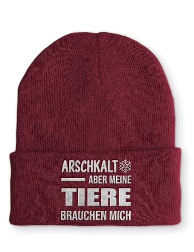 tshirtladen Beanie Arschkalt Aber Meine Tiere brauchen Mich Wintermütze Mütze mit lustigem Spruch, Farbe: Bordeaux von tshirtladen