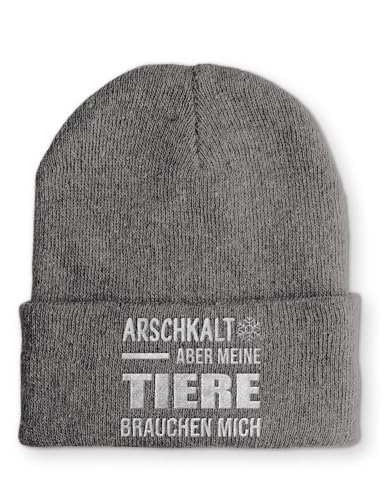 tshirtladen Beanie Arschkalt Aber Meine Tiere brauchen Mich Wintermütze Mütze mit lustigem Spruch, Farbe: Grau von tshirtladen