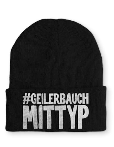 tshirtladen Beanie Geiler Bauch mit Typ Wintermütze Mütze mit lustigem Spruch, Farbe: Black von tshirtladen