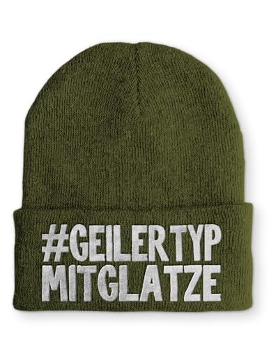 Beanie Geiler Typ mit Glatze Wintermütze Mütze mit lustigem Spruch, Farbe: Olive von tshirtladen