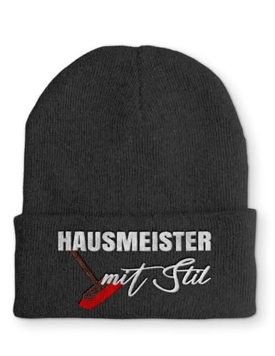 tshirtladen Beanie Hausmeister mit Stil Wintermütze Mütze mit lustigem Spruch, Farbe: Graphite von tshirtladen