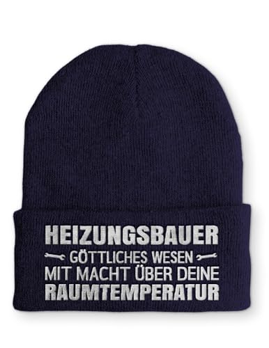 tshirtladen Beanie Heizungsbauer Wintermütze Mütze mit lustigem Spruch, Farbe: Navy von tshirtladen