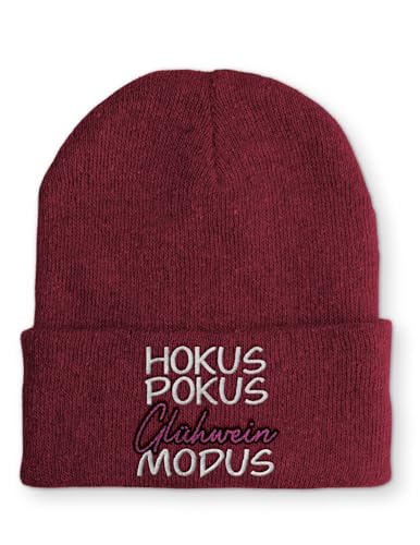 tshirtladen Beanie Hokus Pokus Glühwein Modus Wintermütze Mütze mit lustigem Spruch, Farbe: Bordeaux von tshirtladen