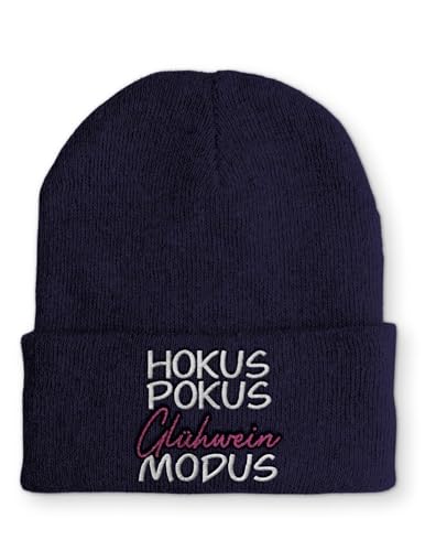 tshirtladen Beanie Hokus Pokus Glühwein Modus Wintermütze Mütze mit lustigem Spruch, Farbe: Navy von tshirtladen