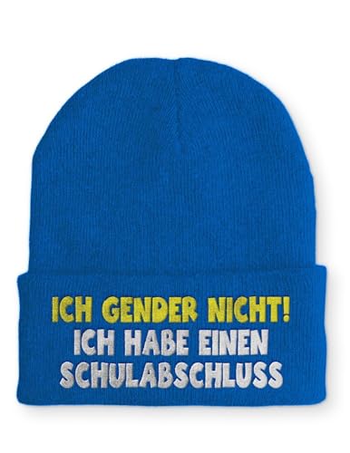 tshirtladen Beanie Ich Gender Nicht Ich Habe Einen Schulabschluss Wintermütze Mütze mit lustigem Spruch, Farbe: Blau von tshirtladen