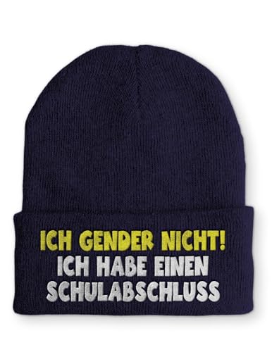 tshirtladen Beanie Ich Gender Nicht Ich Habe Einen Schulabschluss Wintermütze Mütze mit lustigem Spruch, Farbe: Navy von tshirtladen