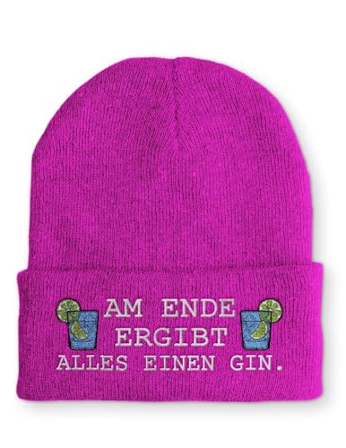tshirtladen Beanie Mütze Am Ende ergibt alles einen Gin. Statement Wintermütze, Farbe: Pink von tshirtladen