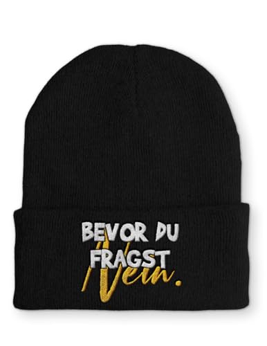 tshirtladen Beanie Mütze Bevor du fragst Nein! Statement Wintermütze, Farbe: Black von tshirtladen