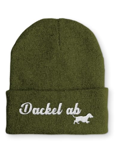 tshirtladen Beanie Mütze Dackel ab Dackelfan Statement Wintermütze, Farbe: Olive von tshirtladen