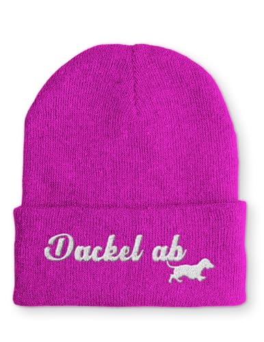 tshirtladen Beanie Mütze Dackel ab Dackelfan Statement Wintermütze, Farbe: Pink von tshirtladen