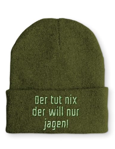 tshirtladen Beanie Mütze Der TUT nix der Will nur jagen! Statement Wintermütze, Farbe: Olive von tshirtladen