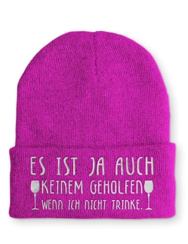 tshirtladen Beanie Mütze Es ist ja auch keinem geholfen wenn ich nicht trinke. Statement Wintermütze, Farbe: Pink von tshirtladen