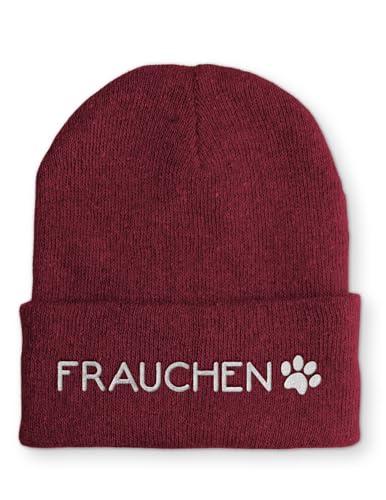 tshirtladen Beanie Mütze Frauchen Statement Wintermütze, Farbe: Bordeaux von tshirtladen