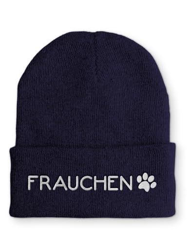 tshirtladen Beanie Mütze Frauchen Statement Wintermütze, Farbe: Navy von tshirtladen