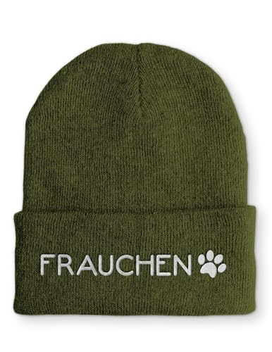 tshirtladen Beanie Mütze Frauchen Statement Wintermütze, Farbe: Olive von tshirtladen