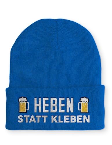 tshirtladen Beanie Mütze Heben statt kleben Statement Wintermütze, Farbe: Blau von tshirtladen