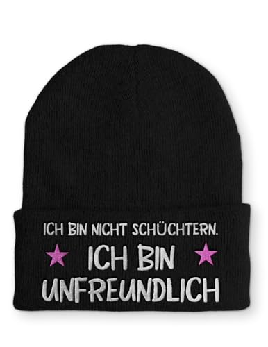 tshirtladen Beanie Mütze Ich bin nicht schüchtern. Ich bin unfreundlich Statement Wintermütze, Farbe: Black von tshirtladen